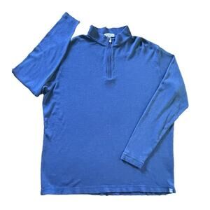 Peter Millar Crown Mountainside Waffle Knit 1/4 Zip Pullover Sweater Blue Large